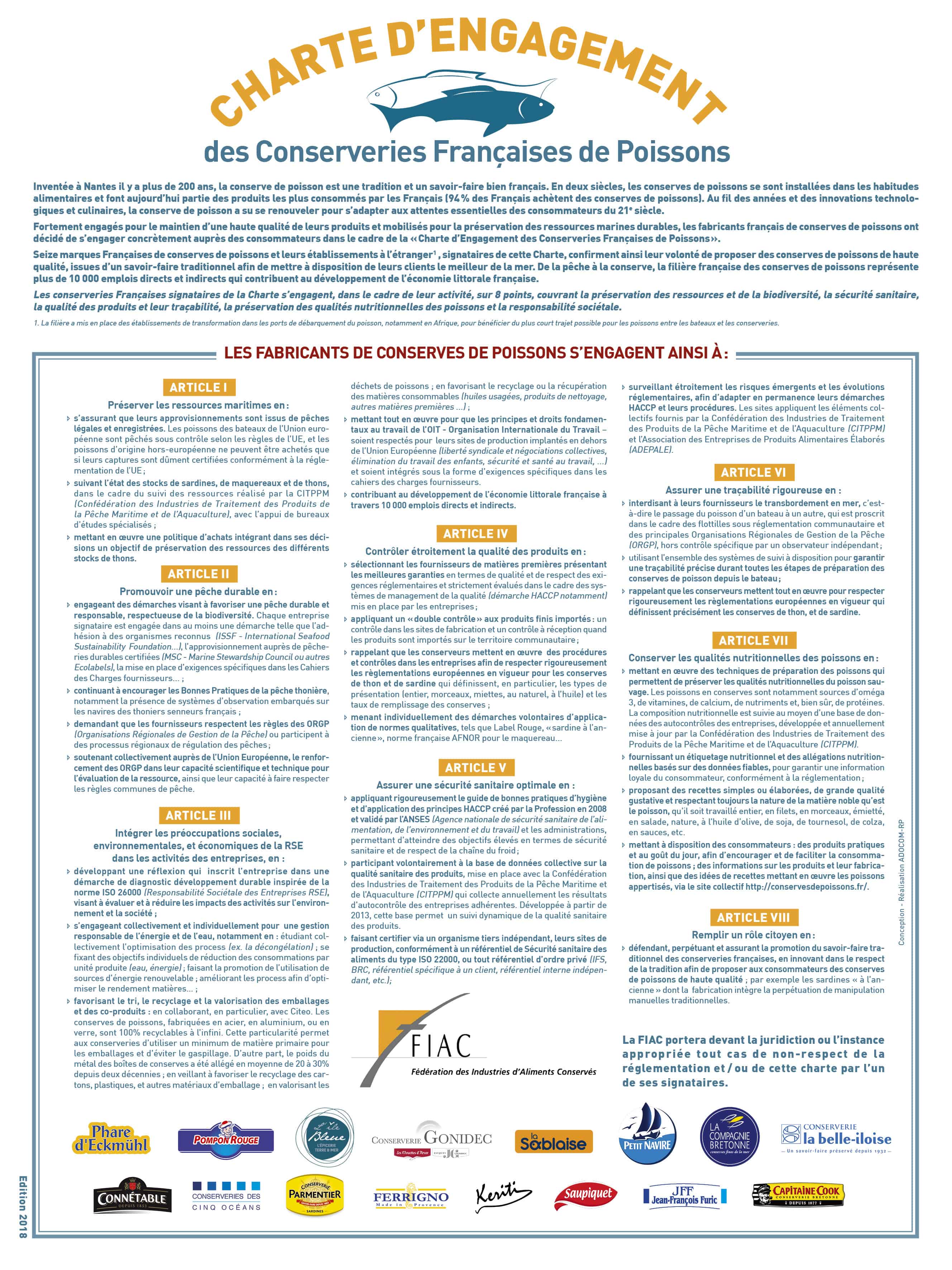 Charte d'engagement des Conserveries Françaises de Poissons