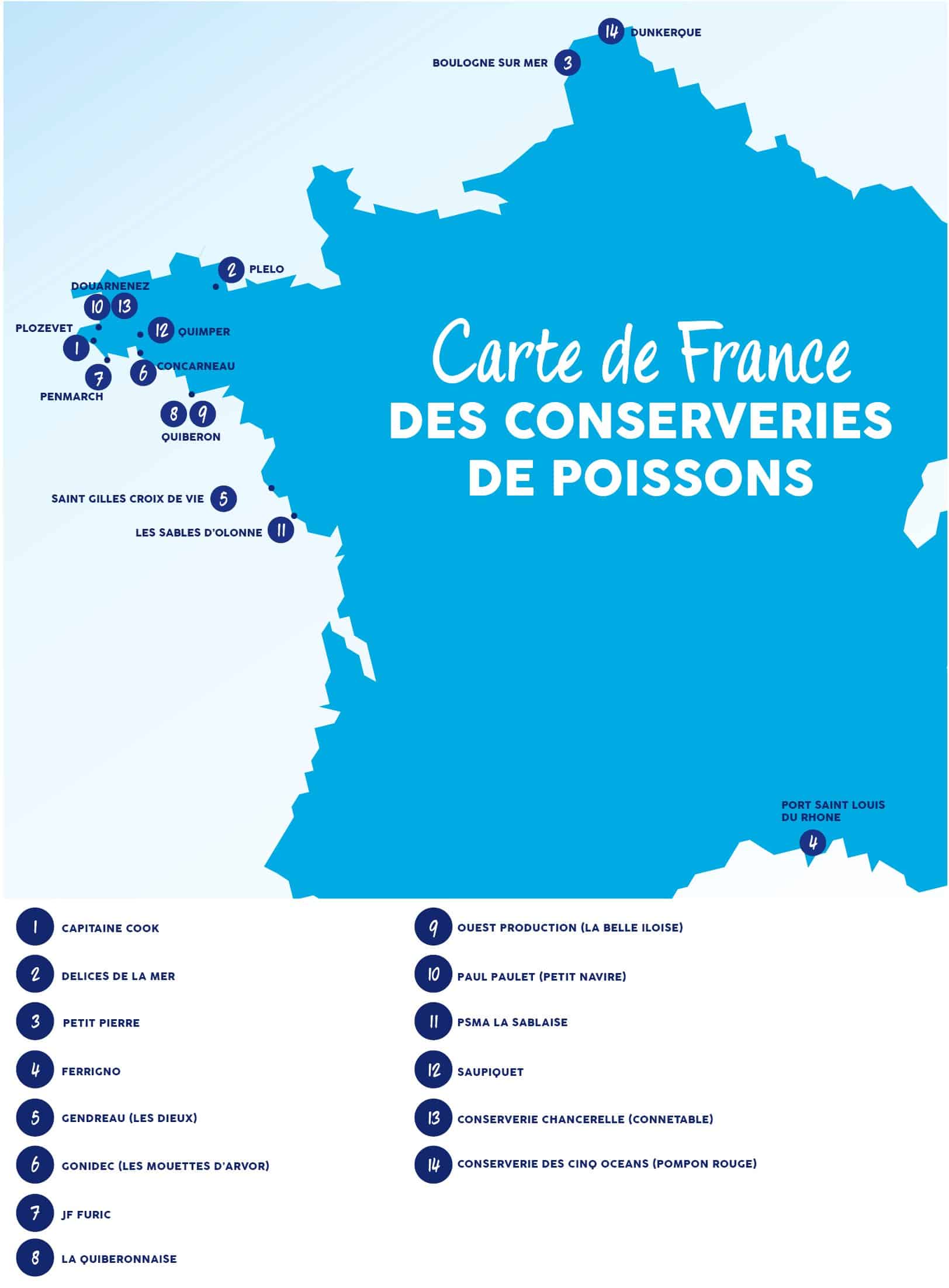Carte de France des conserveries de poissons 